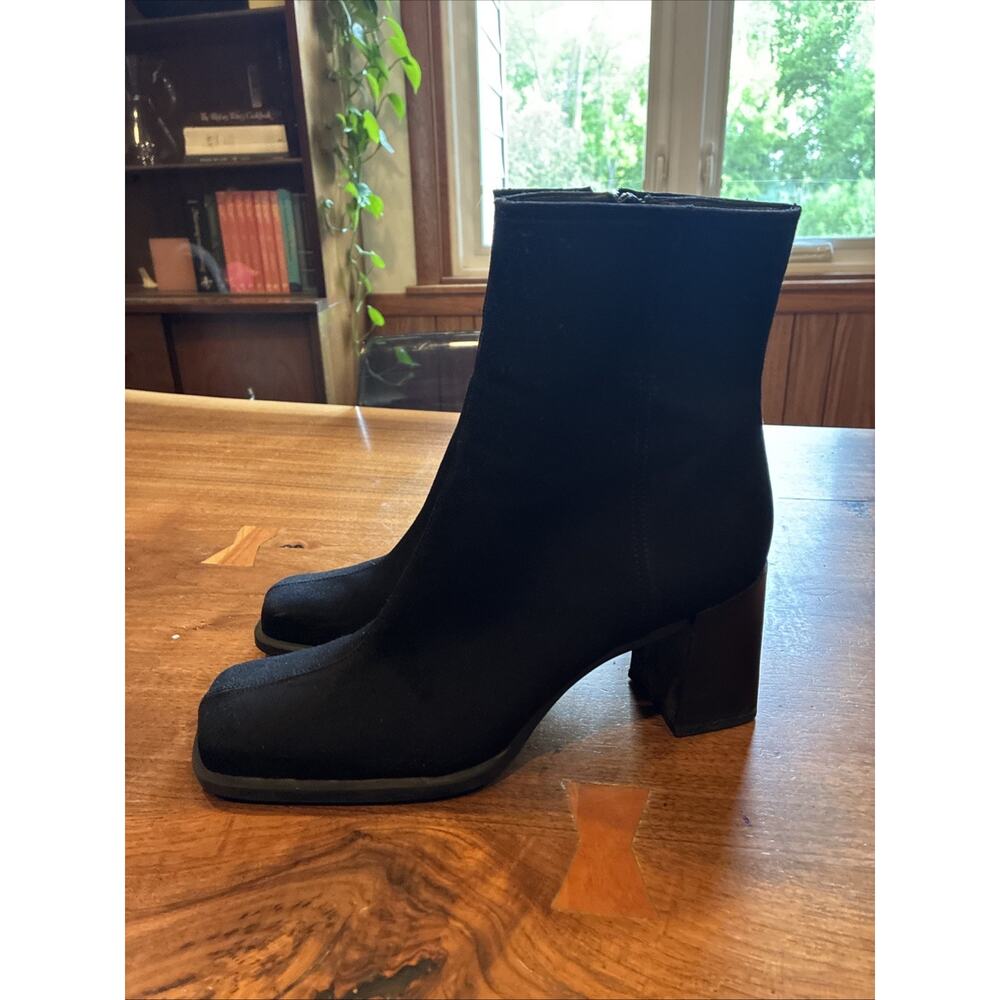 Nine West 8.5 Platform Boots Leather Square Toe Black‎ Y2K Chunky Retro